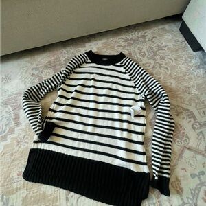 Time and Tru Black and White Striped Crewneck Sweater